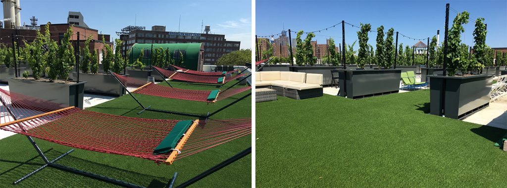 New York City’s first urban vineyard, Rooftop Reds, used SYNLawn’s soy-backed artificial grass for sustainability and to create a welcoming environment for guests.